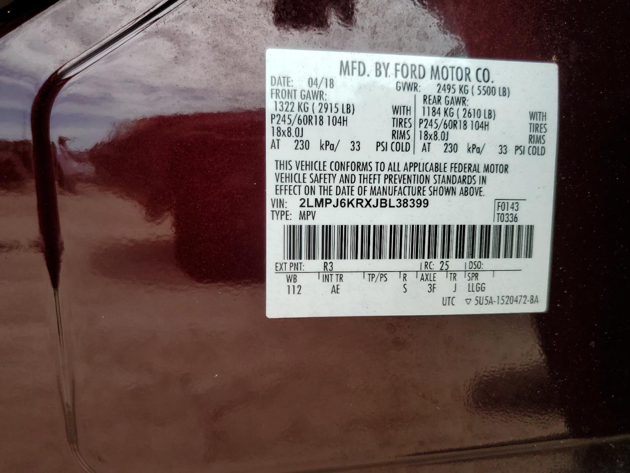 Photo 13 VIN: 2LMPJ6KRXJBL38399 - LINCOLN MKX 