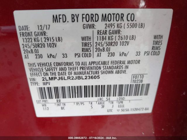 Photo 8 VIN: 2LMPJ6LR2JBL23605 - LINCOLN MKX 