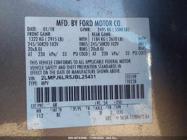 Photo 8 VIN: 2LMPJ6LR5JBL25431 - LINCOLN MKX 