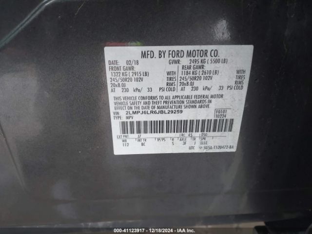 Photo 8 VIN: 2LMPJ6LR6JBL29259 - LINCOLN MKX 