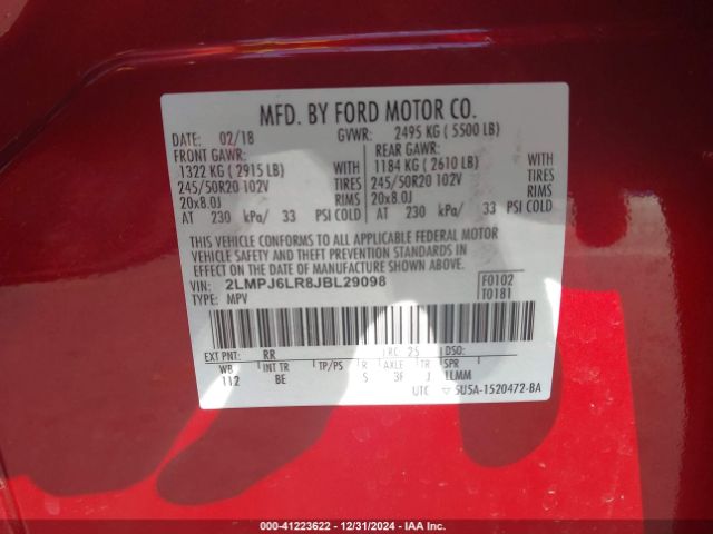 Photo 8 VIN: 2LMPJ6LR8JBL29098 - LINCOLN MKX 