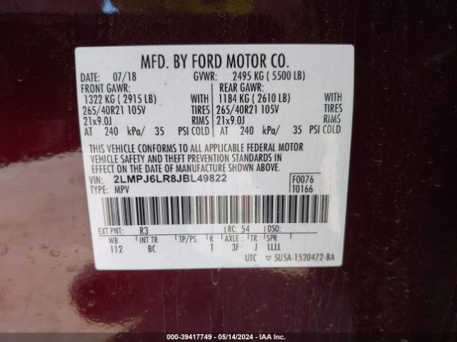 Photo 8 VIN: 2LMPJ6LR8JBL49822 - LINCOLN MKX 