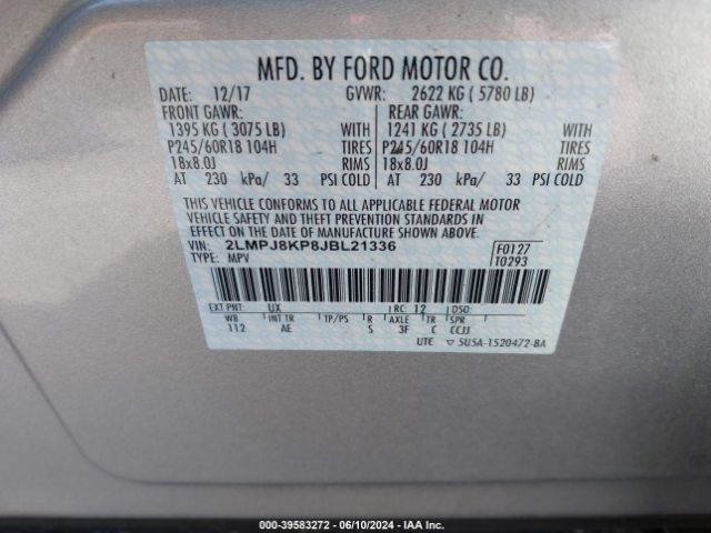 Photo 8 VIN: 2LMPJ8KP8JBL21336 - LINCOLN MKX 