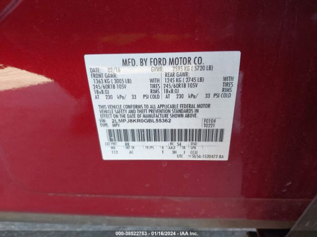 Photo 8 VIN: 2LMPJ8KR0GBL55362 - LINCOLN MKX 