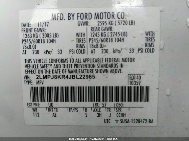 Photo 8 VIN: 2LMPJ8KR4JBL22985 - LINCOLN MKX 