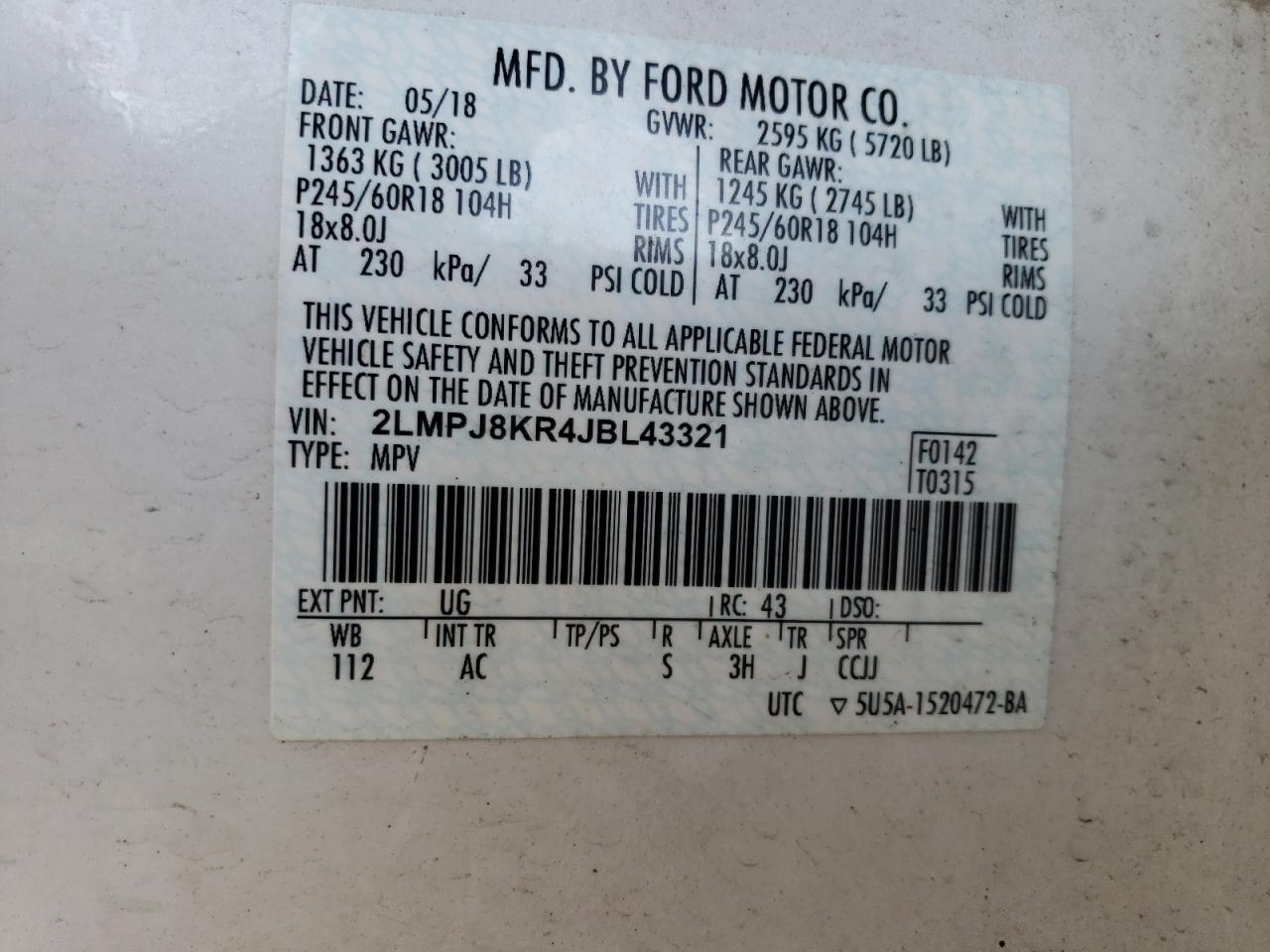 Photo 11 VIN: 2LMPJ8KR4JBL43321 - LINCOLN MKX 