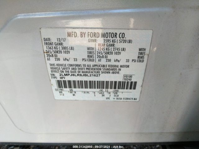 Photo 8 VIN: 2LMPJ8LR8JBL21627 - LINCOLN MKX 