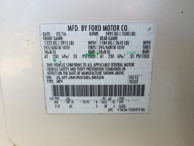 Photo 9 VIN: 2LMTJ6KR0GBL58524 - LINCOLN MKX SELECT 