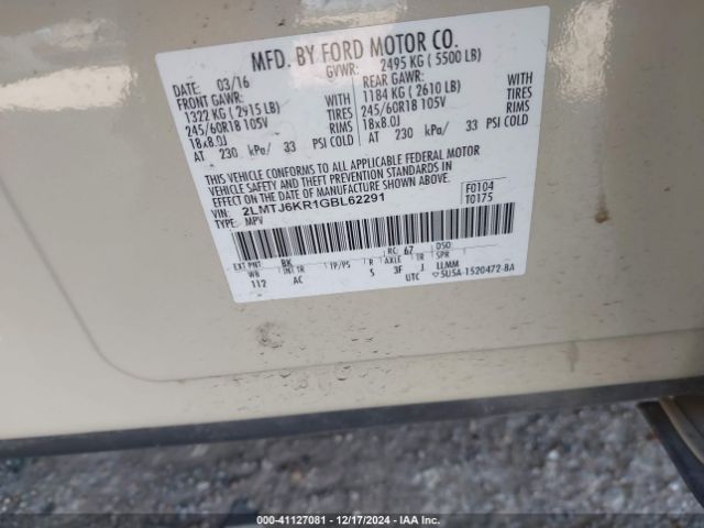 Photo 8 VIN: 2LMTJ6KR1GBL62291 - LINCOLN MKX 