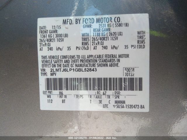 Photo 8 VIN: 2LMTJ6LP1GBL52843 - LINCOLN MKX 