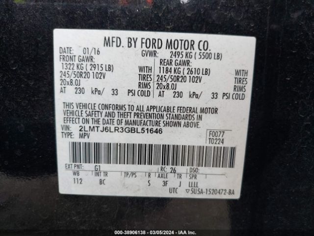 Photo 8 VIN: 2LMTJ6LR3GBL51646 - LINCOLN MKX 