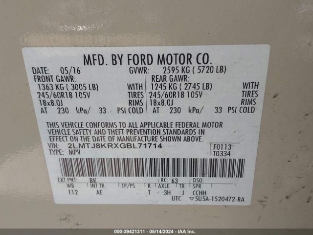 Photo 8 VIN: 2LMTJ8KRXGBL71714 - LINCOLN MKX 