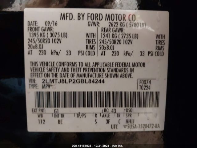 Photo 8 VIN: 2LMTJ8LP2GBL84244 - LINCOLN MKX 