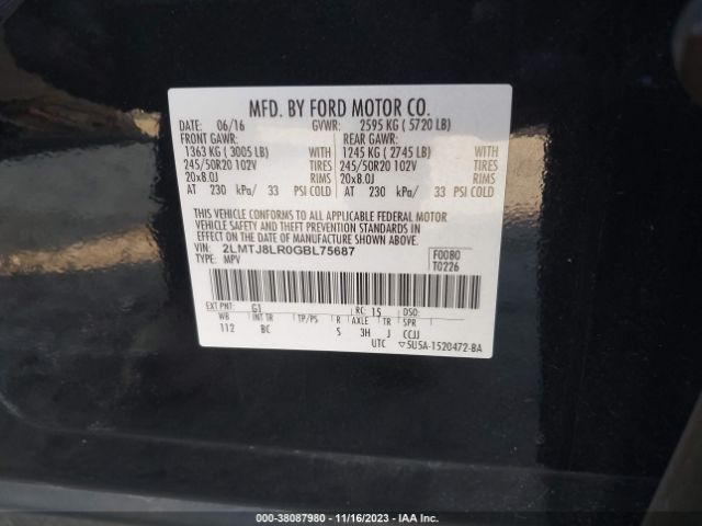 Photo 8 VIN: 2LMTJ8LR0GBL75687 - LINCOLN MKX 