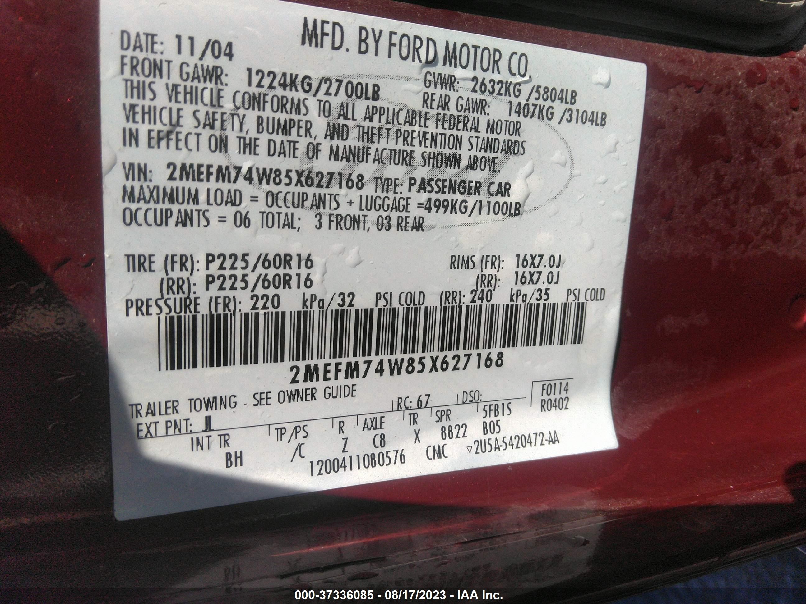 Photo 8 VIN: 2MEFM74W85X627168 - MERCURY GRAND MARQUIS 