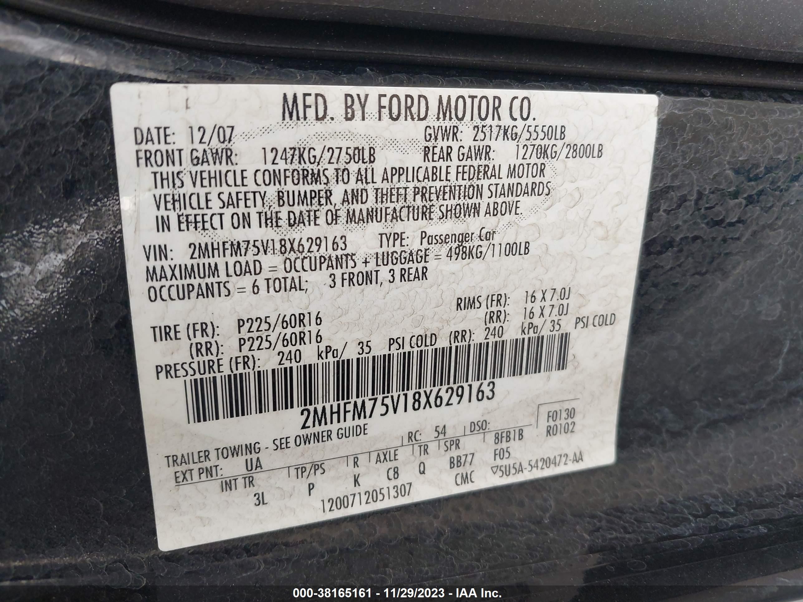 Photo 9 VIN: 2MHFM75V18X629163 - MERCURY GRAND MARQUIS 