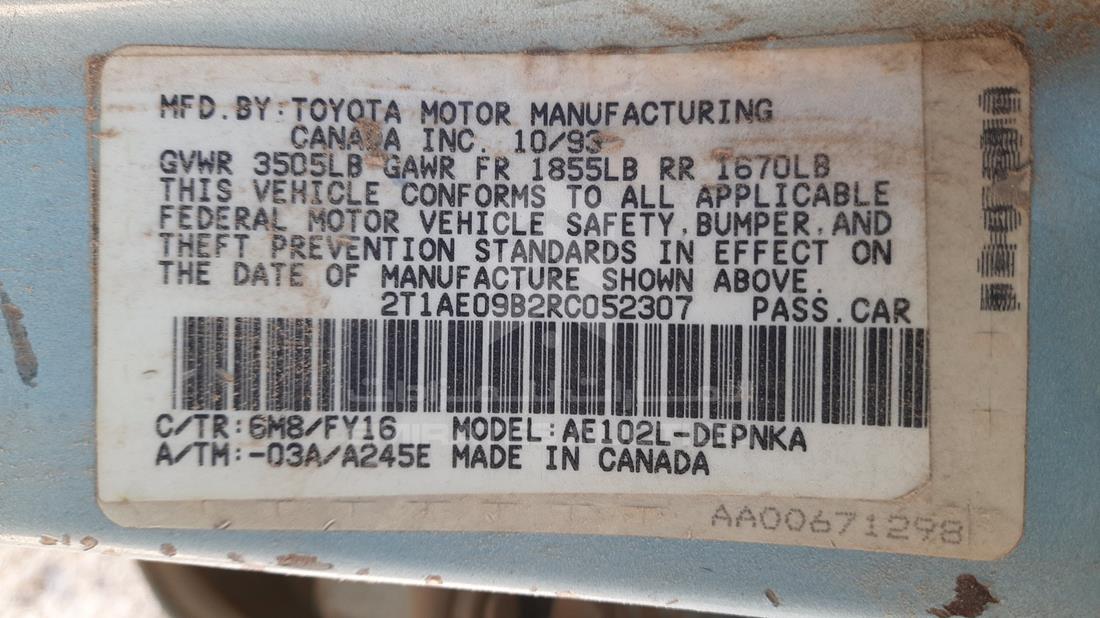 Photo 2 VIN: 2T1AE09B2RC052307 - TOYOTA COROLLA 