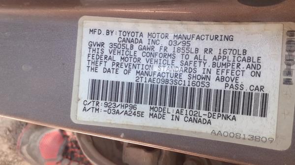 Photo 1 VIN: 2T1AE09B3SC116053 - TOYOTA COROLLA 