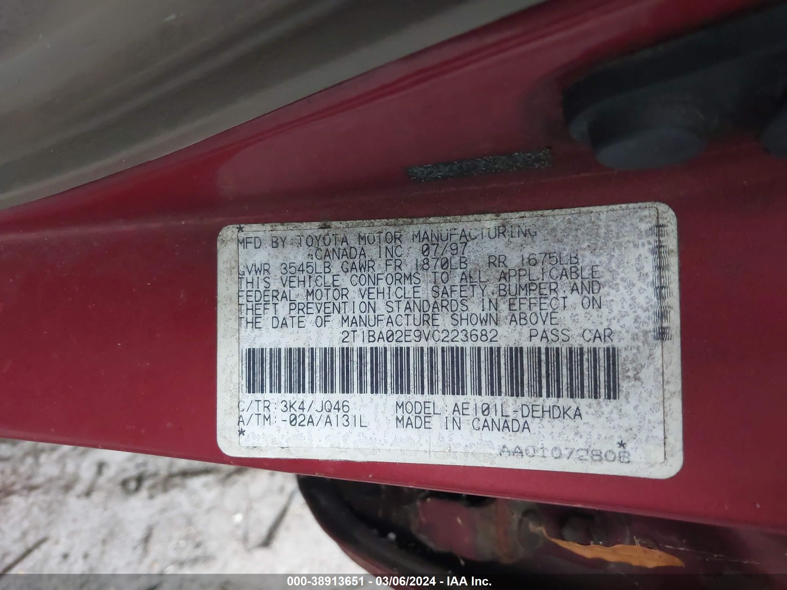 Photo 8 VIN: 2T1BA02E9VC223682 - TOYOTA COROLLA 