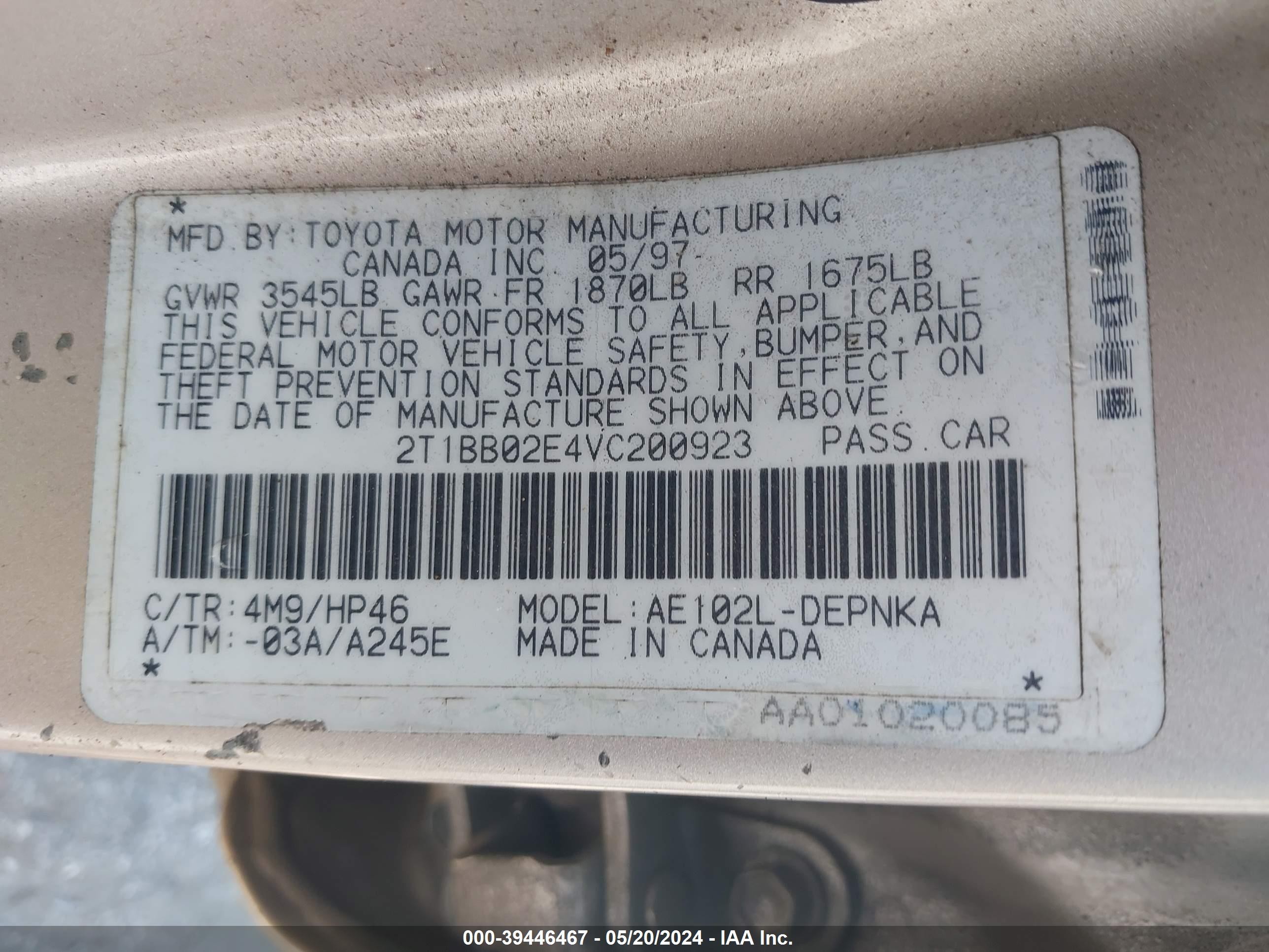 Photo 8 VIN: 2T1BB02E4VC200923 - TOYOTA COROLLA 