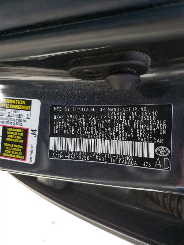 Photo 9 VIN: 2T1BE4EEXAC044987 - TOYOTA COROLLA XR 