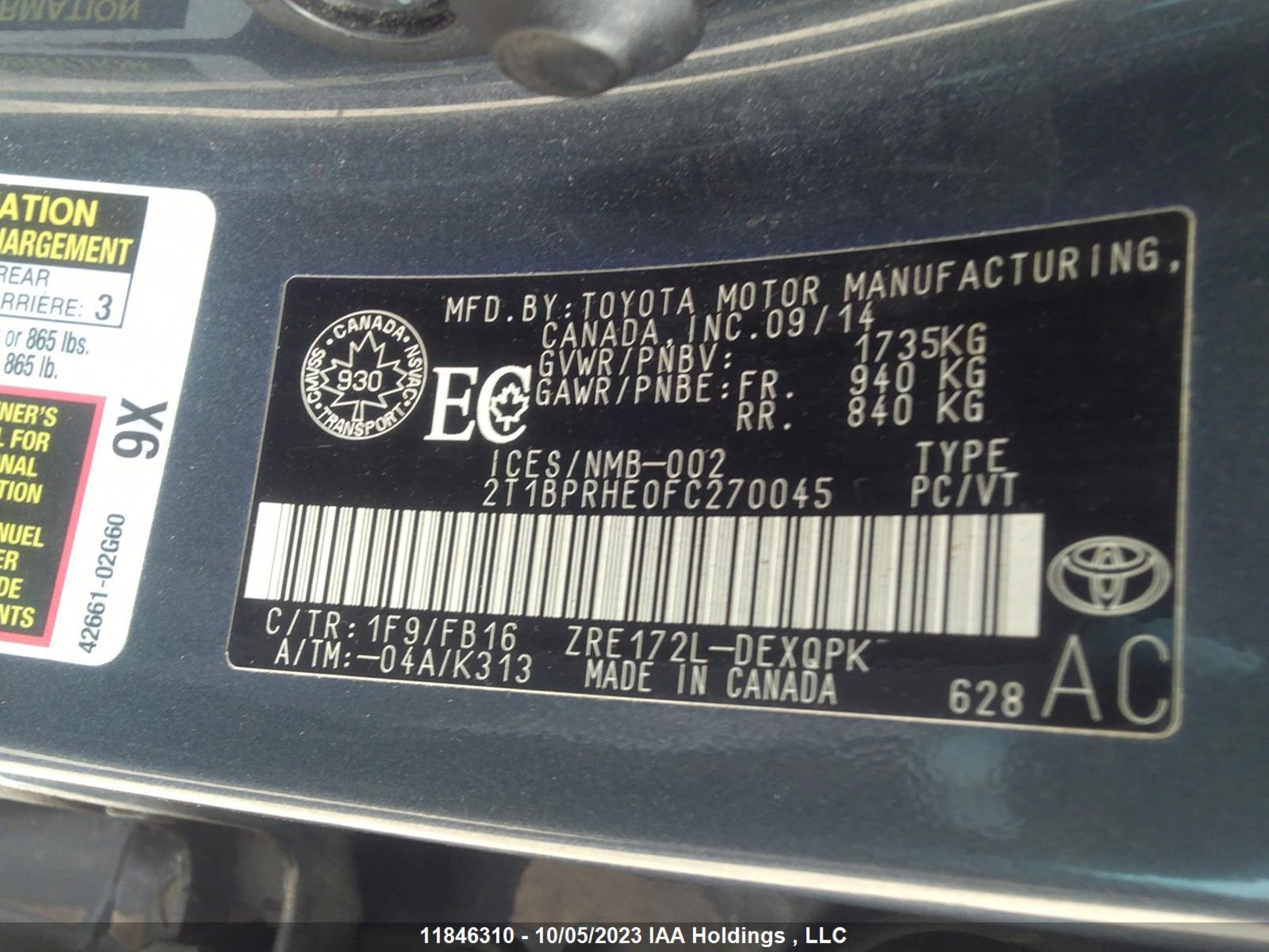 Photo 8 VIN: 2T1BPRHE0FC270045 - TOYOTA COROLLA 