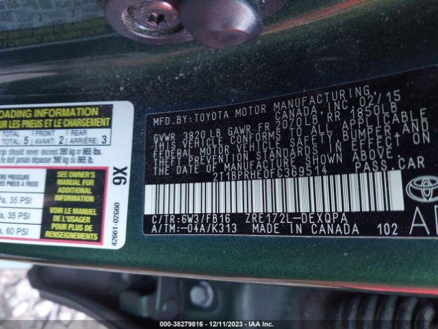 Photo 8 VIN: 2T1BPRHE0FC369514 - TOYOTA COROLLA 