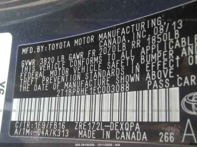 Photo 8 VIN: 2T1BPRHE1EC003088 - TOYOTA COROLLA 