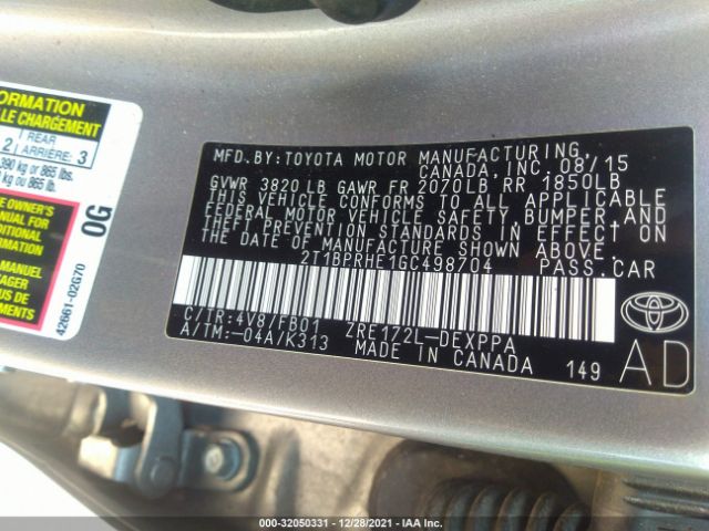 Photo 8 VIN: 2T1BPRHE1GC498704 - TOYOTA COROLLA 