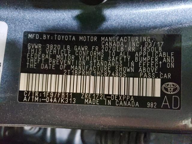 Photo 9 VIN: 2T1BPRHE1HC874805 - TOYOTA COROLLA LE 