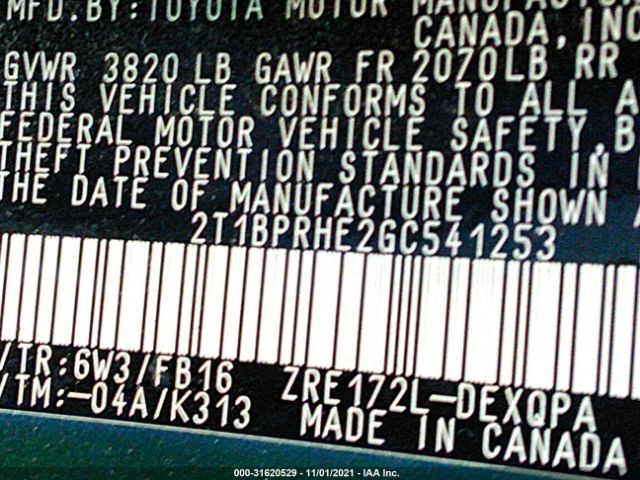 Photo 8 VIN: 2T1BPRHE2GC541253 - TOYOTA COROLLA 