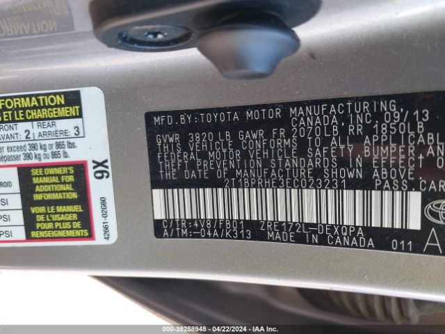 Photo 8 VIN: 2T1BPRHE3EC023231 - TOYOTA COROLLA 