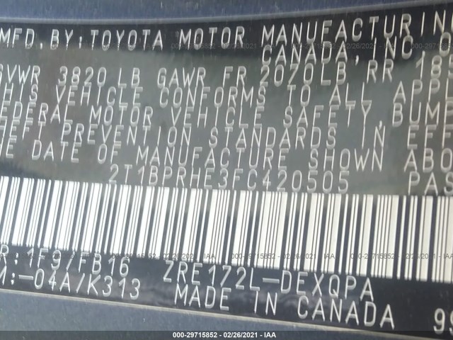 Photo 8 VIN: 2T1BPRHE3FC420505 - TOYOTA COROLLA 