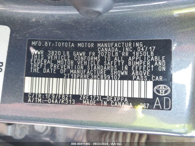 Photo 8 VIN: 2T1BPRHE3HC899107 - TOYOTA COROLLA 