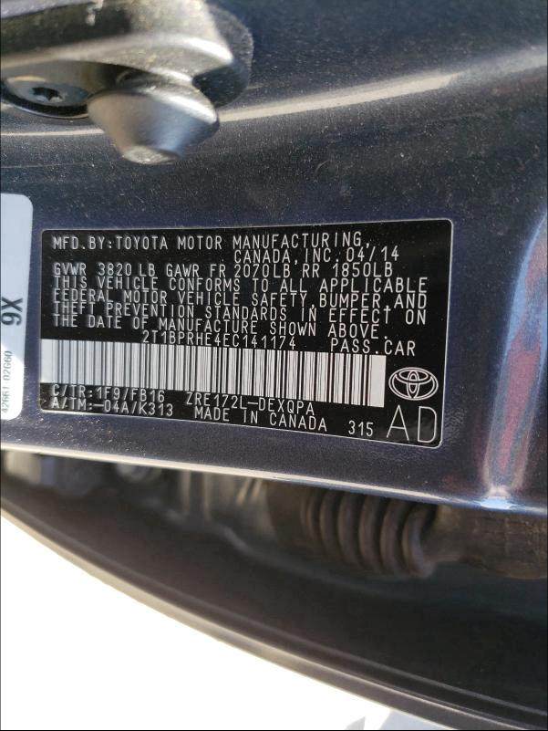 Photo 9 VIN: 2T1BPRHE4EC141174 - TOYOTA COROLLA EC 