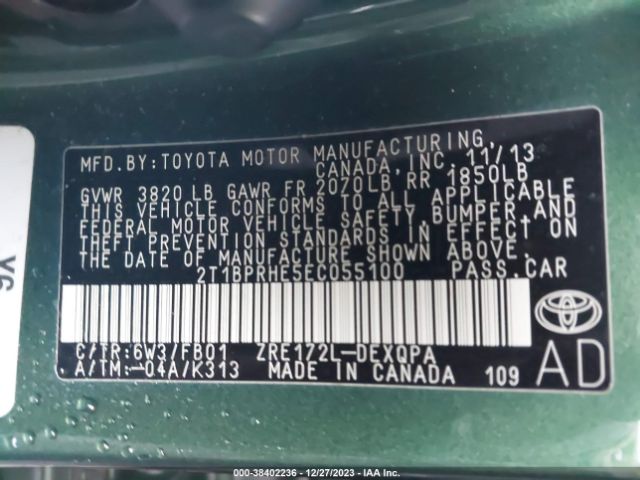 Photo 8 VIN: 2T1BPRHE5EC055100 - TOYOTA COROLLA 