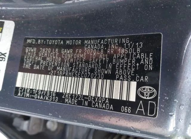 Photo 8 VIN: 2T1BPRHE5EC070230 - TOYOTA COROLLA 