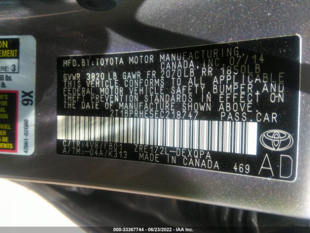 Photo 8 VIN: 2T1BPRHE5EC218747 - TOYOTA COROLLA 