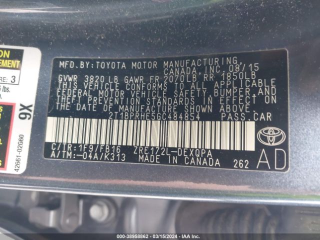 Photo 8 VIN: 2T1BPRHE5GC484854 - TOYOTA COROLLA 