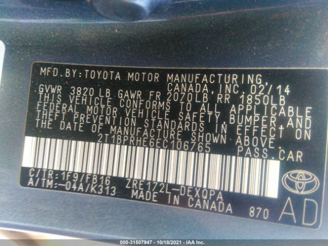 Photo 8 VIN: 2T1BPRHE6EC106765 - TOYOTA COROLLA 