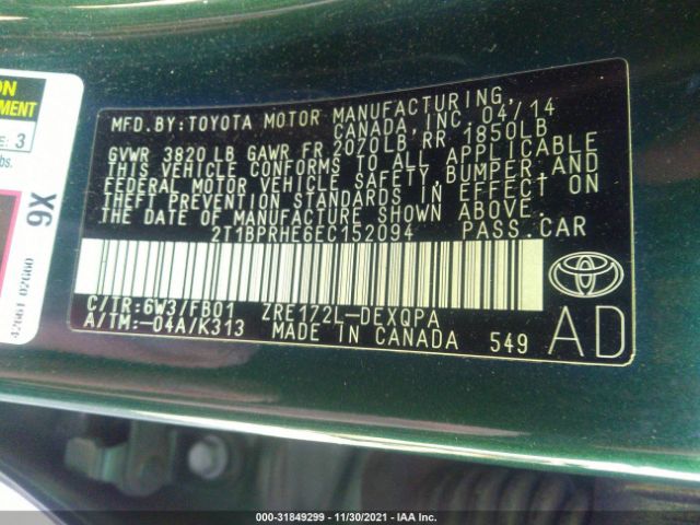 Photo 8 VIN: 2T1BPRHE6EC152094 - TOYOTA COROLLA 