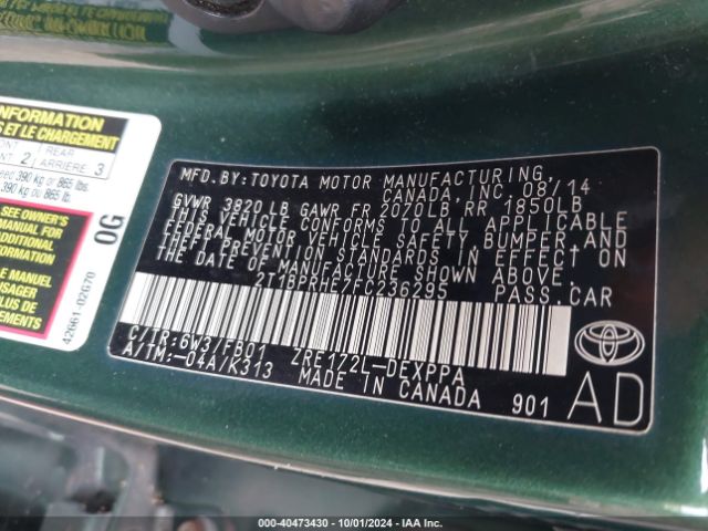 Photo 8 VIN: 2T1BPRHE7FC236295 - TOYOTA COROLLA 