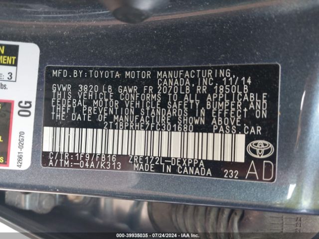 Photo 8 VIN: 2T1BPRHE7FC301680 - TOYOTA COROLLA 