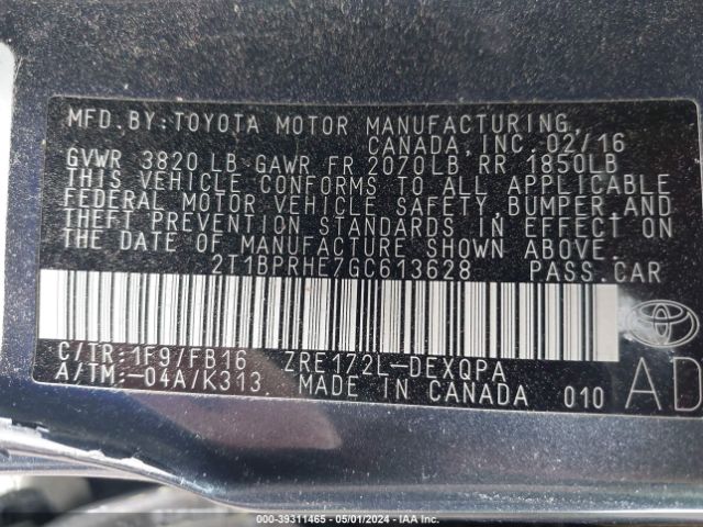 Photo 8 VIN: 2T1BPRHE7GC613628 - TOYOTA COROLLA 