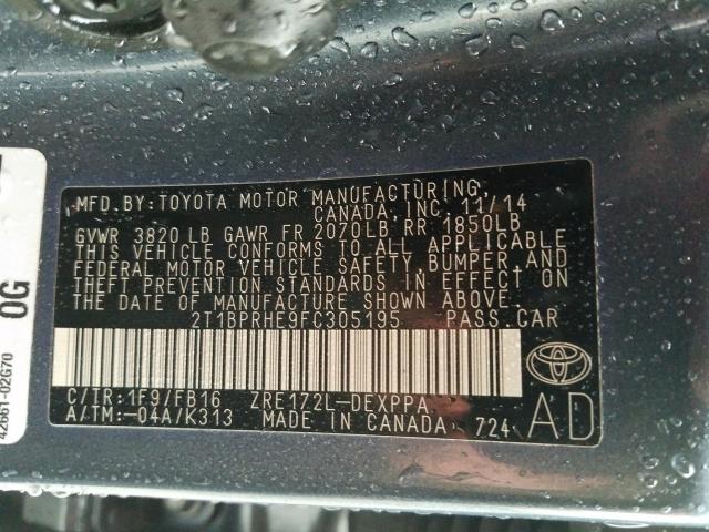 Photo 9 VIN: 2T1BPRHE9FC305195 - TOYOTA COROLLA EC 