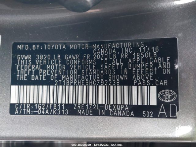 Photo 8 VIN: 2T1BPRHE9HC792238 - TOYOTA COROLLA 