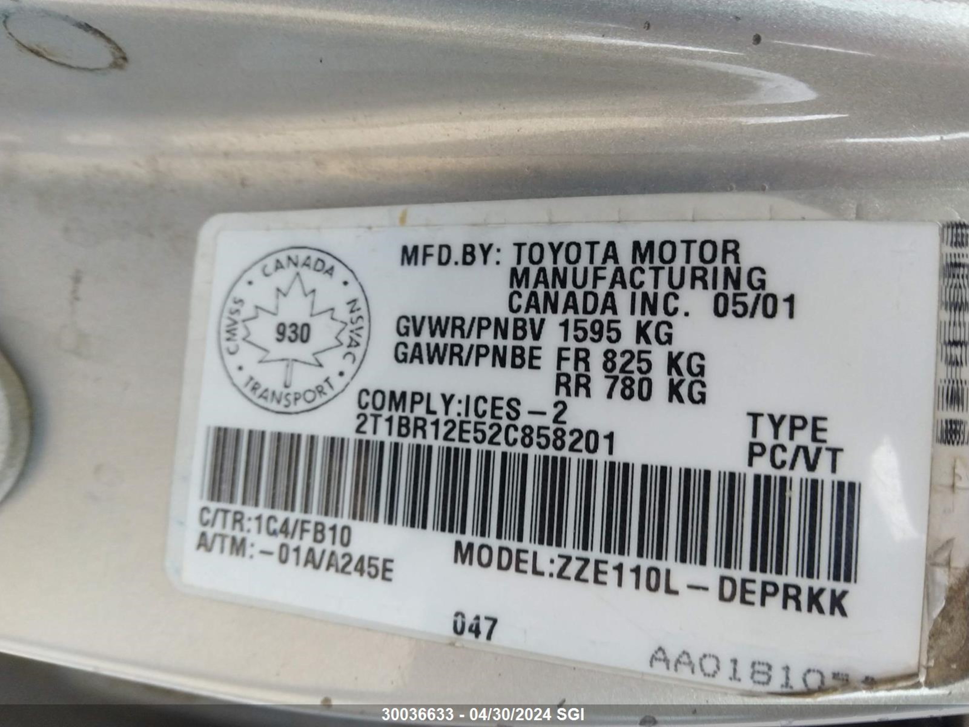 Photo 8 VIN: 2T1BR12E52C858201 - TOYOTA COROLLA 