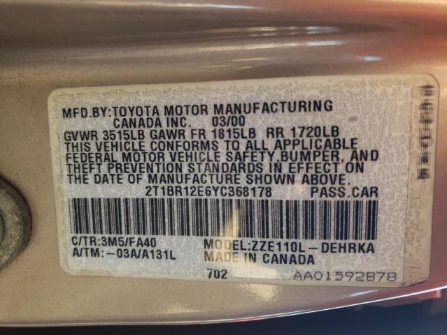 Photo 11 VIN: 2T1BR12E6YC368178 - TOYOTA COROLLA VE 