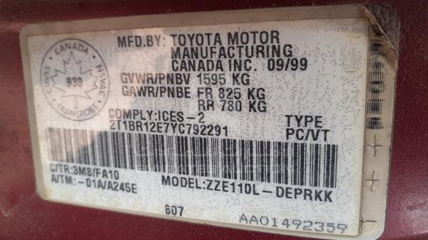 Photo 2 VIN: 2T1BR12E7YC792291 - TOYOTA COROLLA 