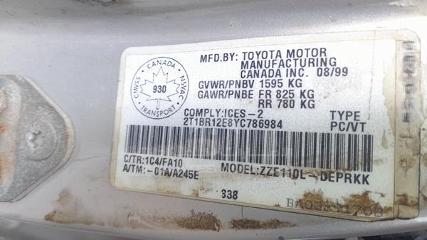 Photo 1 VIN: 2T1BR12E8YC786984 - TOYOTA COROLLA 